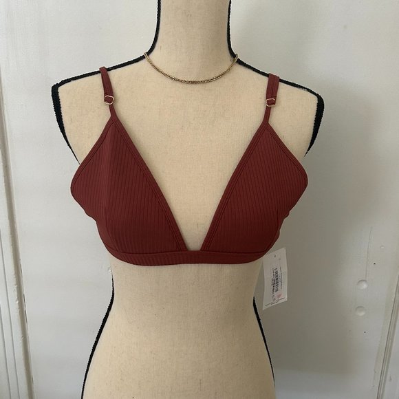 NWT Brown Rib Hunter Triangle Bikini Top - Picture 2 of 4